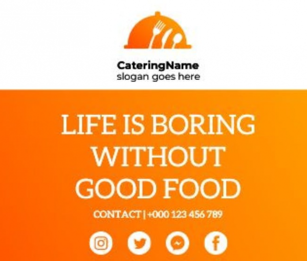 Desain brosur katering dengan font yang bold